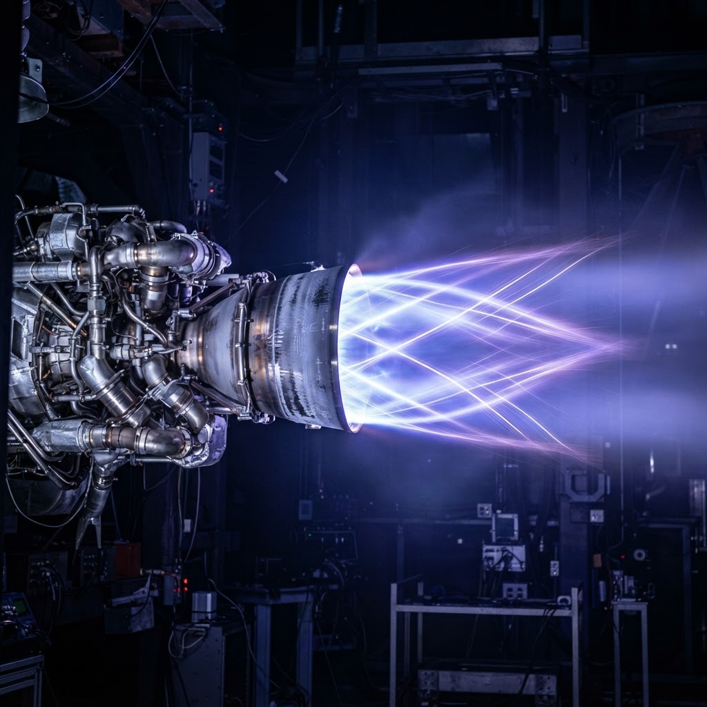 Full-flow staged combustion engine firing with a cryogenic methane exhaust plume
